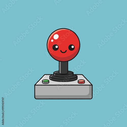Cute Retro Arcade Joystick Character with Happy Face.