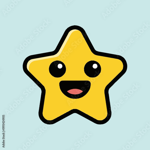 Cute Yellow Star Character with Happy Face.