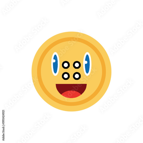Funny cartoon coin character with big eyes and smile.