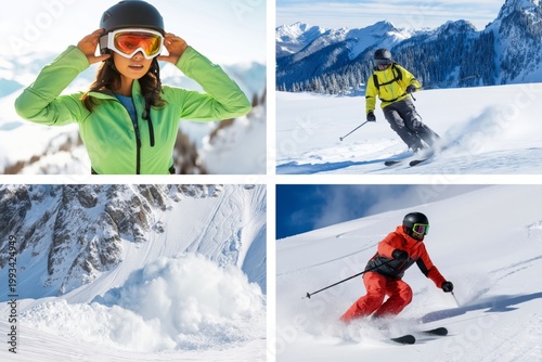 Skiers Enjoy Snow Activities in the Mountains During a Bright Day in Winter