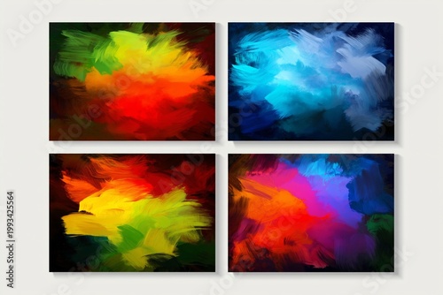 Colorful Abstract Art Display With Four Unique Sections Showing Different Sha...