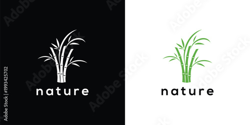 Minimalist Nature Plant Logo Design on Black and White Backgrounds