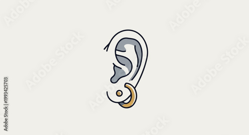 Simple illustration of a human ear with two piercings, one stud and one hoop earring