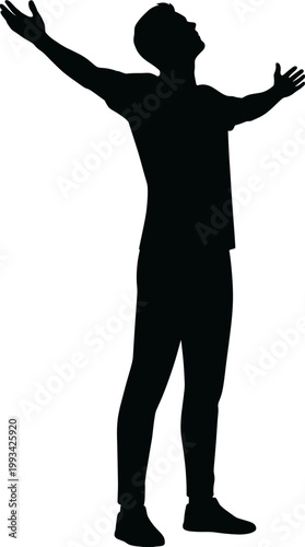 A silhouette of a man with arms outstretched enjoying a moment of freedom and connection