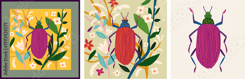 Hand drawn vector art work with beautiful bugs. Art Posters and cards 