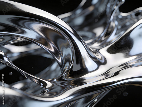 Liquid mercury metal flowing with reflective futuristic surface
