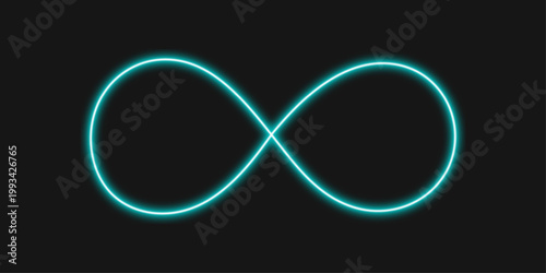 Cyan neon light infinity sign on black background vector illustration design concept.