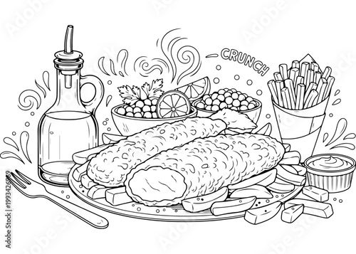 Large Mexican burrito wrap with meat and vegetables coloring page illustration vector line art for Mexican restaurant menu design and healthy lunch take away shop promotional banner projects.