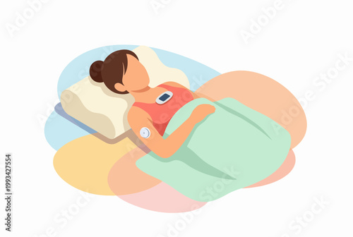 Biohacking Woman Monitoring Sleep with Wearable Health Sensors