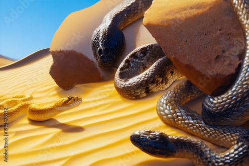 Snakes in a Desert Landscape With Mountains Under Blue Sky and Clouds During ...