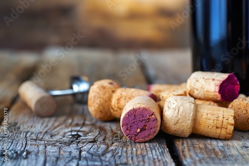 Wine Bottle With Corks and Glass on Wooden Table at a Gathering