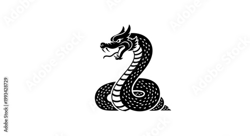 Black and white snake illustration head.