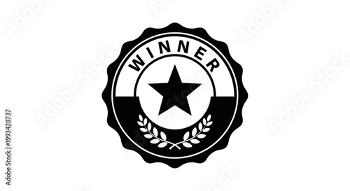 Black and white winner badge icon.