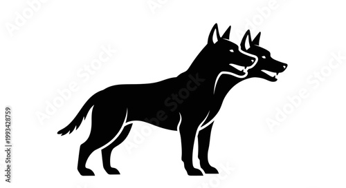 Black dog standing profile view.