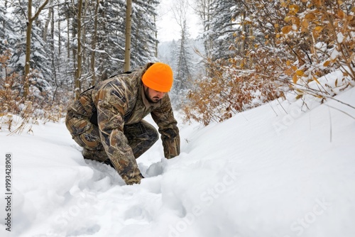 Hunting in the Snow-Covered Woods During Winter