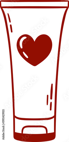 lubricant bottle, cream tube, intimate cosmetics for sex games, simple red icon for sex shop in minimalist sketch style