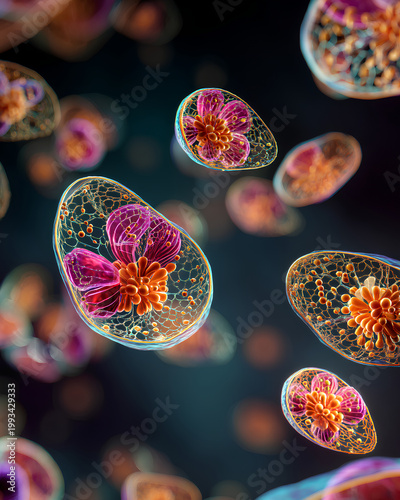 Cells transforming into blooming organic shapes on clean background showcasing biotech evolution and growth concept with soft minimal aesthetic