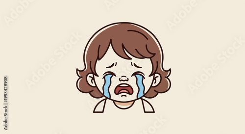 Simple cartoon illustration of a child crying with brown hair and tears streaming down their face