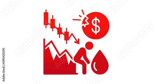 Red icon of falling financial graph.
