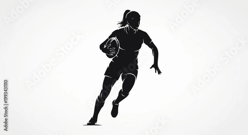 Silhouette of a woman running with a rugby ball
