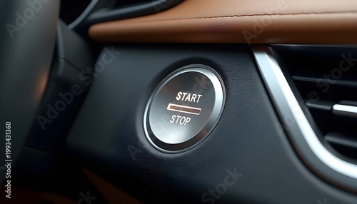 A close-up view of a car's start stop button in a modern vehicle interior