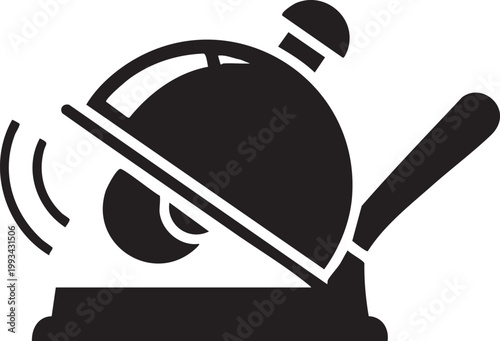 Restaurant service cloche icon with open lid and sound waves, catering