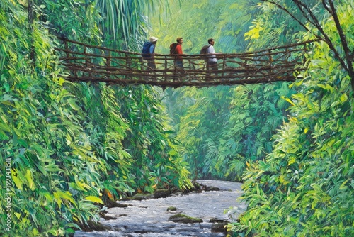 People Walking on a Wooden Bridge in a Forest During Daytime
