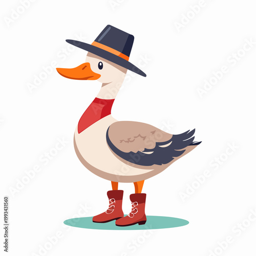 Cartoon Duck Wearing a Hat and Boots