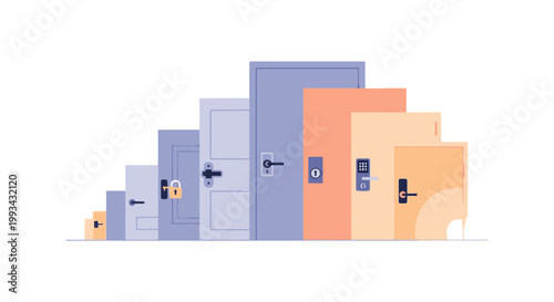 Series of Modern Digital Door Locks in Varying Sizes and Colors
