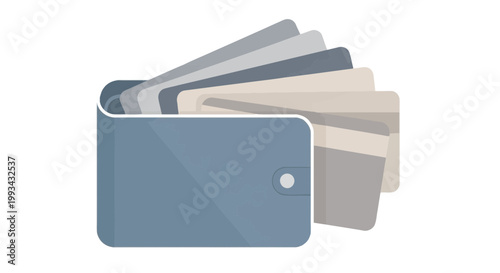 Open wallet with multiple credit and debit cards on a gray background