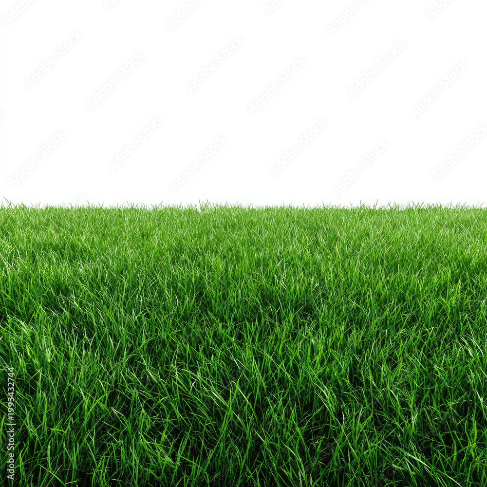 Obraz premium Green grass field isolated white background with fresh natural
