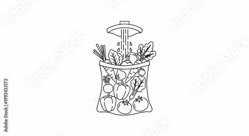 Bag of vegetables under a shower