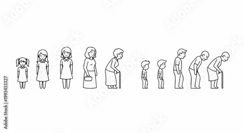 Diverse individuals depicted across various stages of human life, from youth to old age