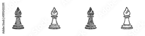 Sketch chess bishop icon design set