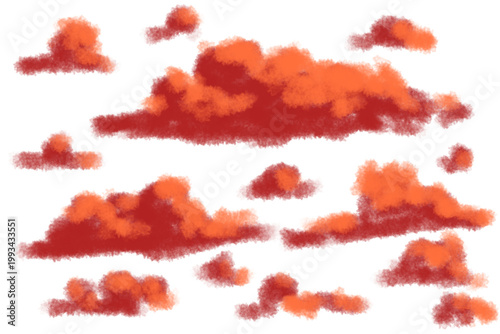 Soft fluffy clouds isolated on transparent background. Minimal hand-drawn cloud illustration with a clean and dreamy look.