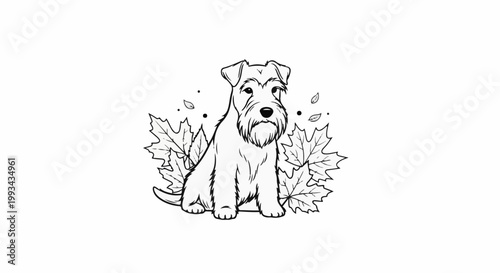 Adorable terrier sits amidst autumnal leaves and floating particles