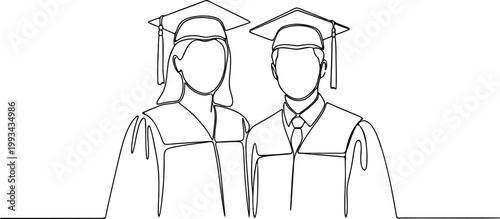 Illustration couple graduation . Line art vector 
