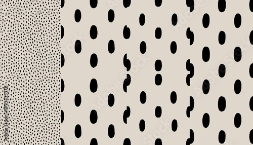 Abstract black and beige patterns with varied dot and dash designs