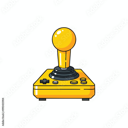 Retro yellow joystick game controller illustration.