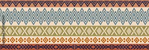 Seamless border, ethnic geometric ornament, tribal pattern African or Indian vector design