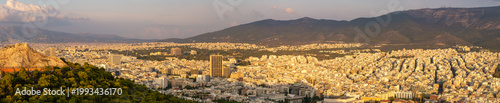 Panoramic view over the Athens in sunset time from Lycabettus hill, Greece.