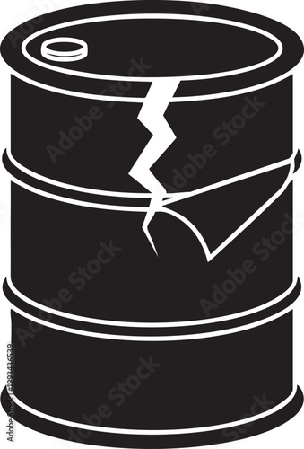 Damaged oil barrel icon showing a crack and leakage concept