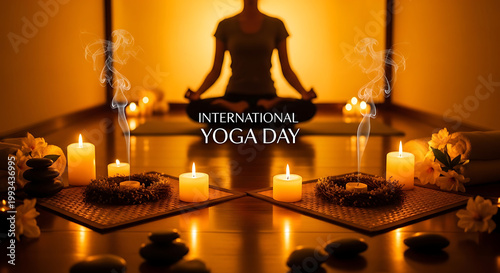 man in the lotus position meditation  pose for international yoga day poster.