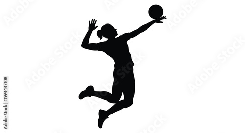 Female athlete jumping to spike a volleyball dynamic action silhouette
