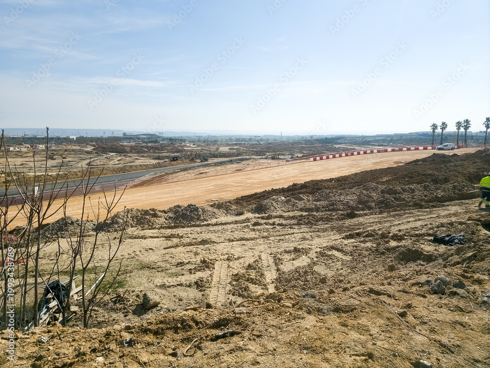 Fototapeta premium Madrid formula 1 circuit under construction with earthworks