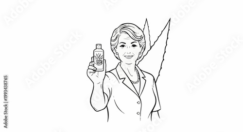 Person smiling and holding up a bottle with plant inside