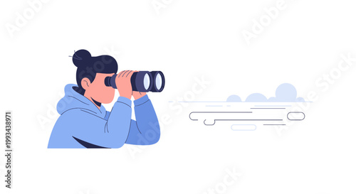 Young Person Using Binoculars for Bird Watching or Exploration