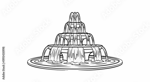 Ornate tiered fountain with cascading water in a pool below