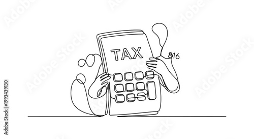 Tax Calculator Concept: Person Holding Calculator with TAX Word and Dollar Sign
