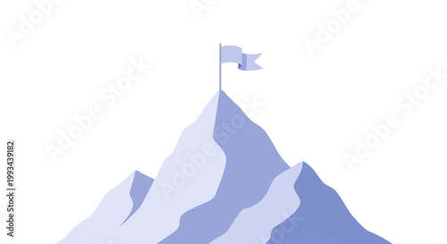 Serene Mountain Peak with Flag at Summit in Soft Blue Tones